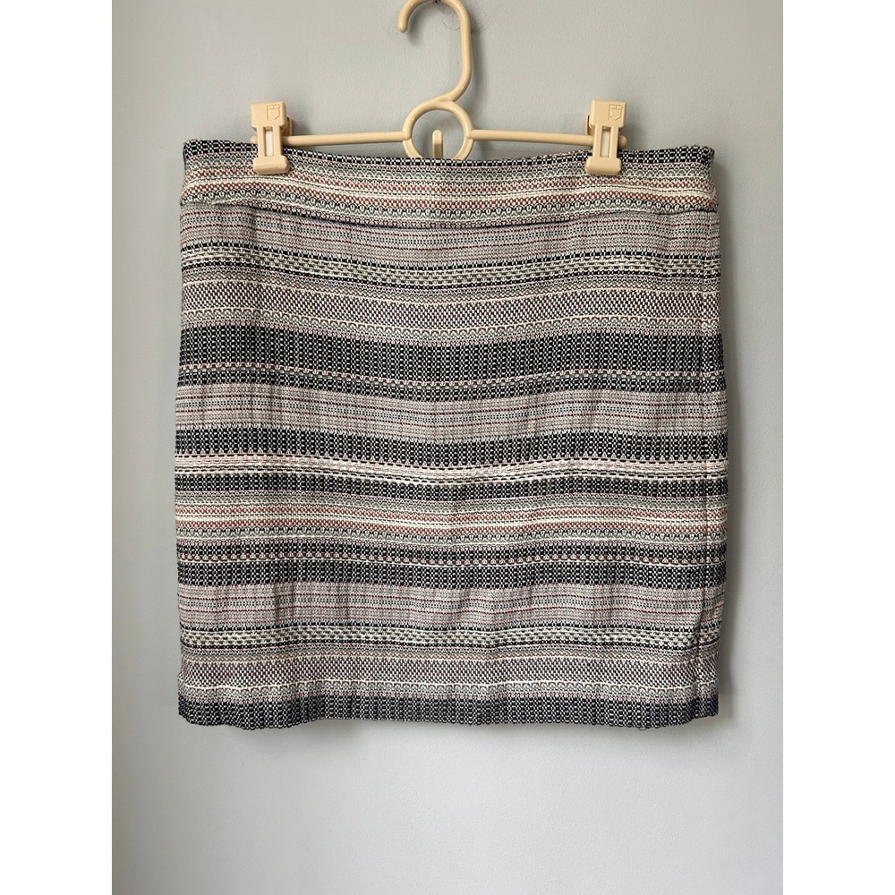 LOFT Petites Tweed Mini Skirt 14P Black White Red Striped Textured Woven Lined